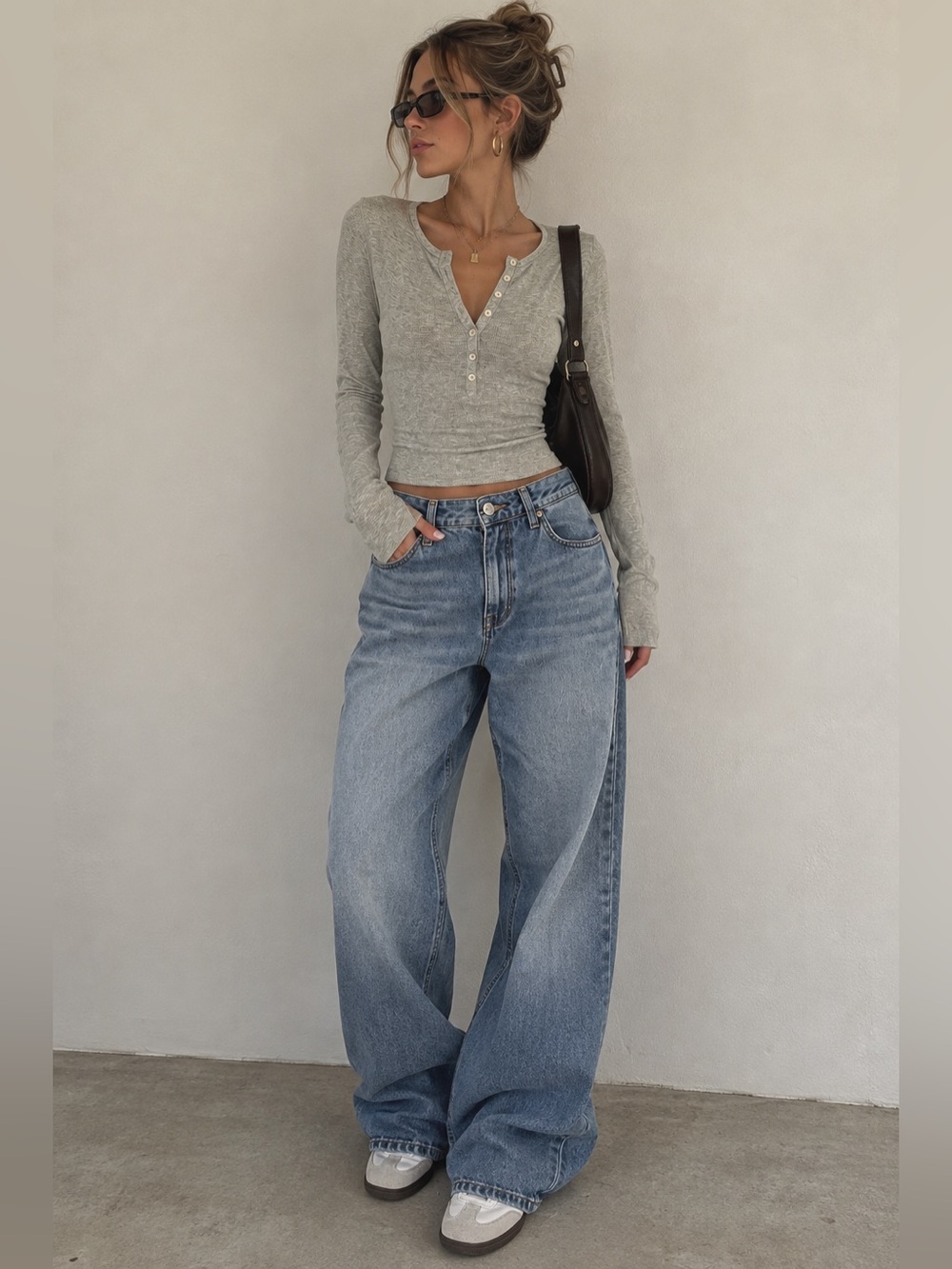 Gray Henley Elena Gilbert Top LL Bean